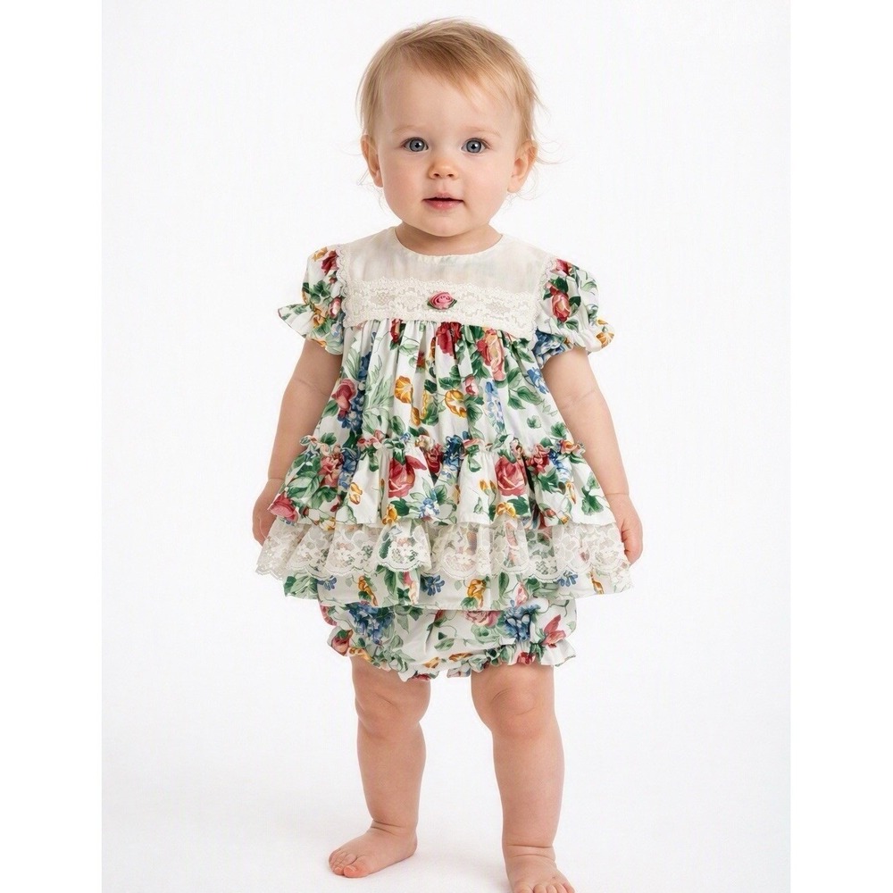 Martha's Miniatures Baby Dress Set 18M Tiered Floral Lace